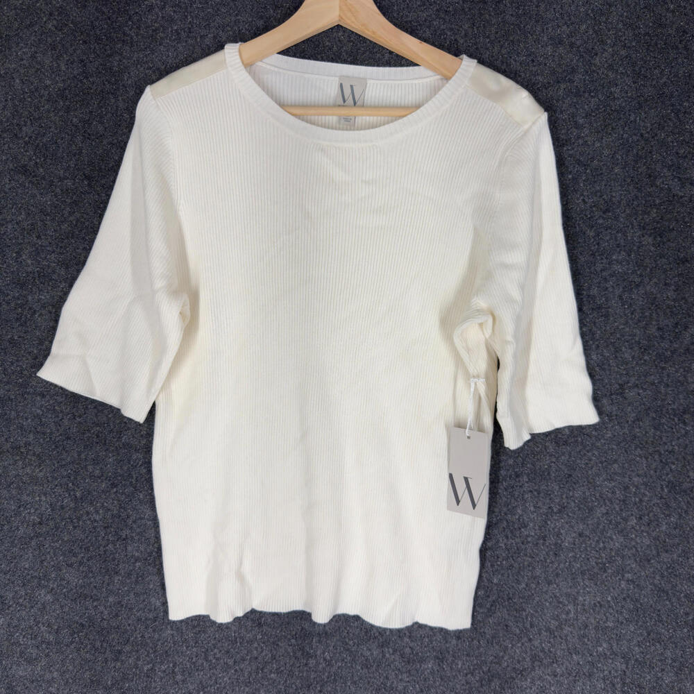 New Worthington Top Women XL White Short Sleeve Round Neck Rayon Pullover Casual